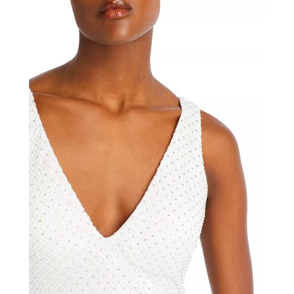 AQUA FORMAL Women's Rhinestone Embellished Fishnet Gown Size 12 Ivory NWT - Picture 2 of 16